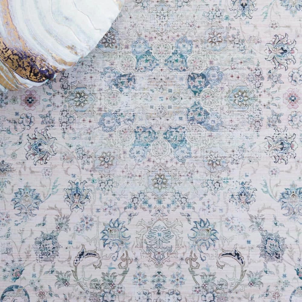 Tuscon Beige/Green 9 ft. x 12 ft. Machine Washable Geometric Border Floral Area Rug by SAFAVIEH 8 Tuscon Beige/Green 9 ft. x 12 ft. Machine Washable Geometric Border Floral Area Rug by SAFAVIEH - Image 8