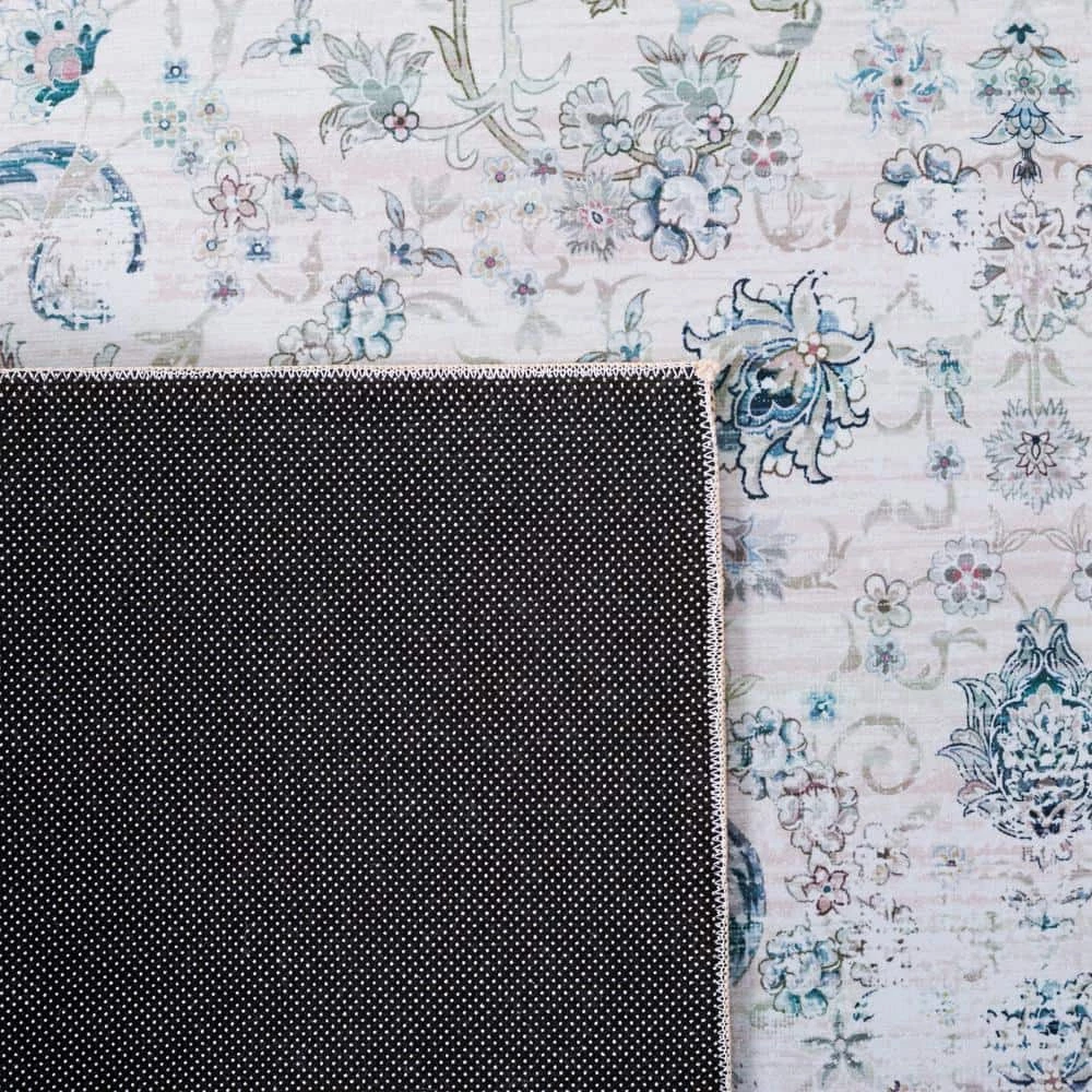 Tuscon Beige/Green 9 ft. x 12 ft. Machine Washable Geometric Border Floral Area Rug by SAFAVIEH 4 Tuscon Beige/Green 9 ft. x 12 ft. Machine Washable Geometric Border Floral Area Rug by SAFAVIEH - Image 4