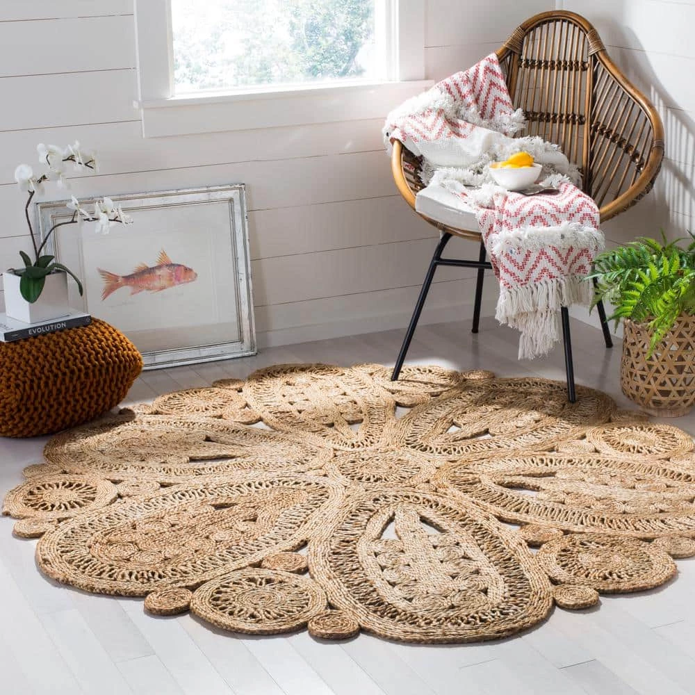 Natural Fiber Beige 5 ft. x 5 ft. Round Floral Area Rug by SAFAVIEH 2 Natural Fiber Beige 5 ft. x 5 ft. Round Floral Area Rug by SAFAVIEH - Image 2