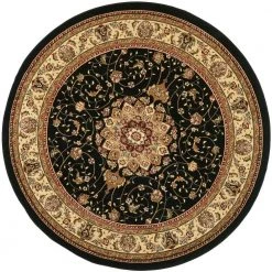 Lyndhurst Black/Ivory 8 ft. x 8 ft. Round Border Antique Floral Area Rug by SAFAVIEH