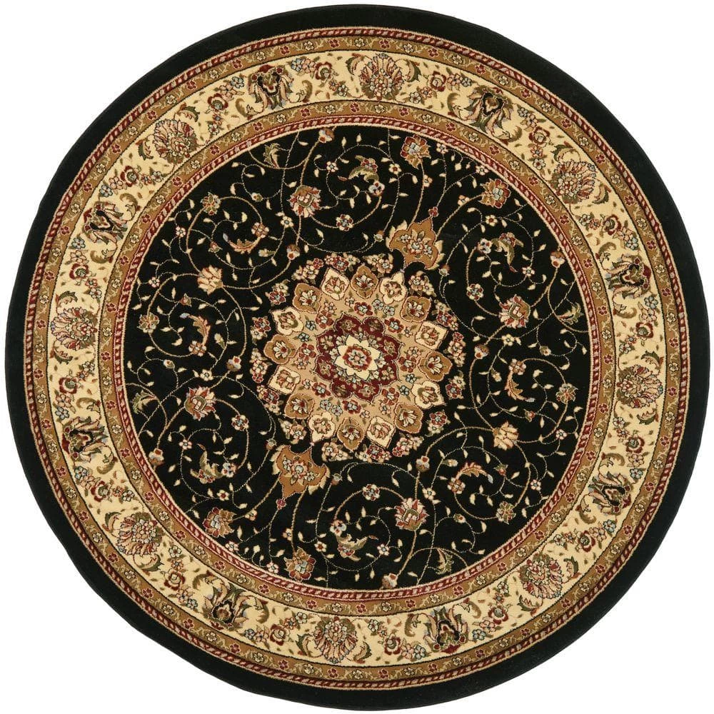 Lyndhurst Black/Ivory 8 ft. x 8 ft. Round Border Antique Floral Area Rug by SAFAVIEH 1 Lyndhurst Black/Ivory 8 ft. x 8 ft. Round Border Antique Floral Area Rug by SAFAVIEH