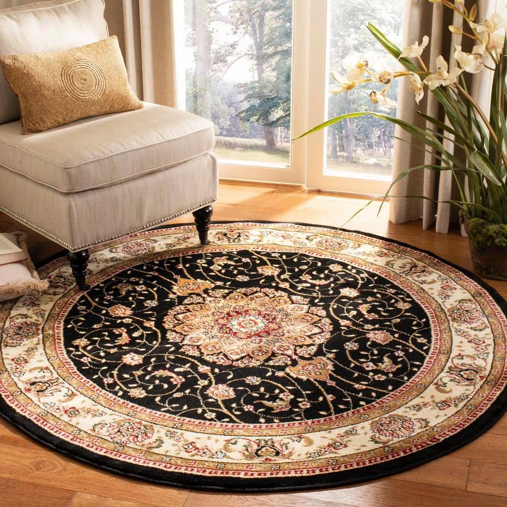 Lyndhurst Black/Ivory 8 ft. x 8 ft. Round Border Antique Floral Area Rug by SAFAVIEH 2 Lyndhurst Black/Ivory 8 ft. x 8 ft. Round Border Antique Floral Area Rug by SAFAVIEH - Image 2