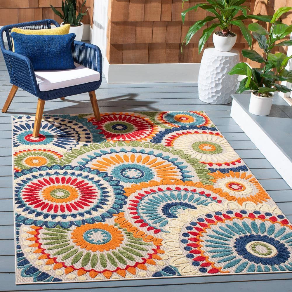Cabana Blue/Ivory 8 ft. x 10 ft. Medallion Floral Indoor/Outdoor Area Rug by SAFAVIEH 8 Cabana Blue/Ivory 8 ft. x 10 ft. Medallion Floral Indoor/Outdoor Area Rug by SAFAVIEH - Image 8
