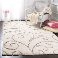 Florida Shag Cream/Beige 8 ft. x 10 ft. High-Low Floral Area Rug by SAFAVIEH -SAFAVIEH Shop cream beige safavieh area rugs sg455 1113 8 31 1000