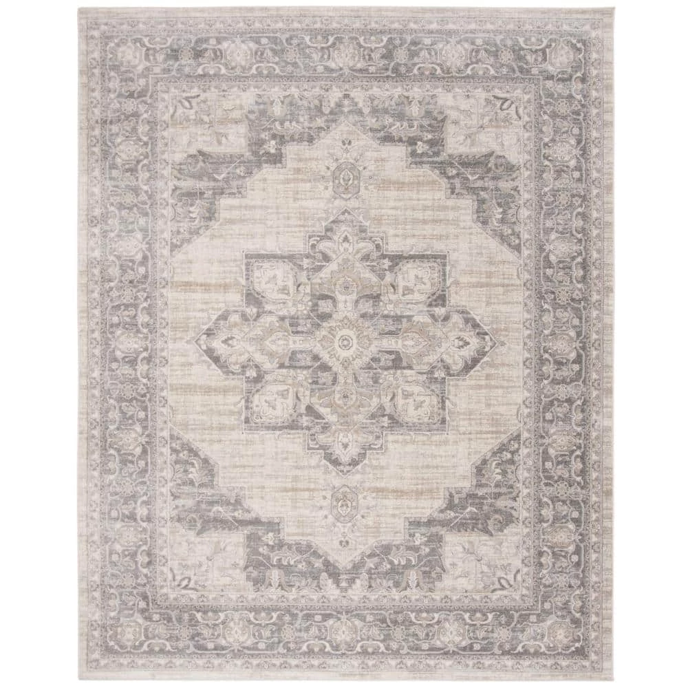 Brentwood Cream/Gray 9 ft. x 12 ft. Floral Medallion Border Area Rug by SAFAVIEH 1 Brentwood Cream/Gray 9 ft. x 12 ft. Floral Medallion Border Area Rug by SAFAVIEH