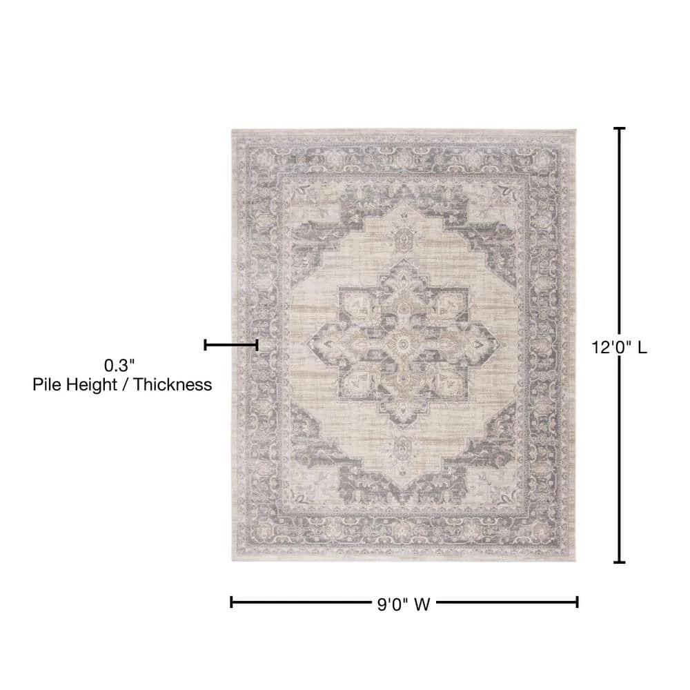 Brentwood Cream/Gray 9 ft. x 12 ft. Floral Medallion Border Area Rug by SAFAVIEH 8 Brentwood Cream/Gray 9 ft. x 12 ft. Floral Medallion Border Area Rug by SAFAVIEH - Image 8