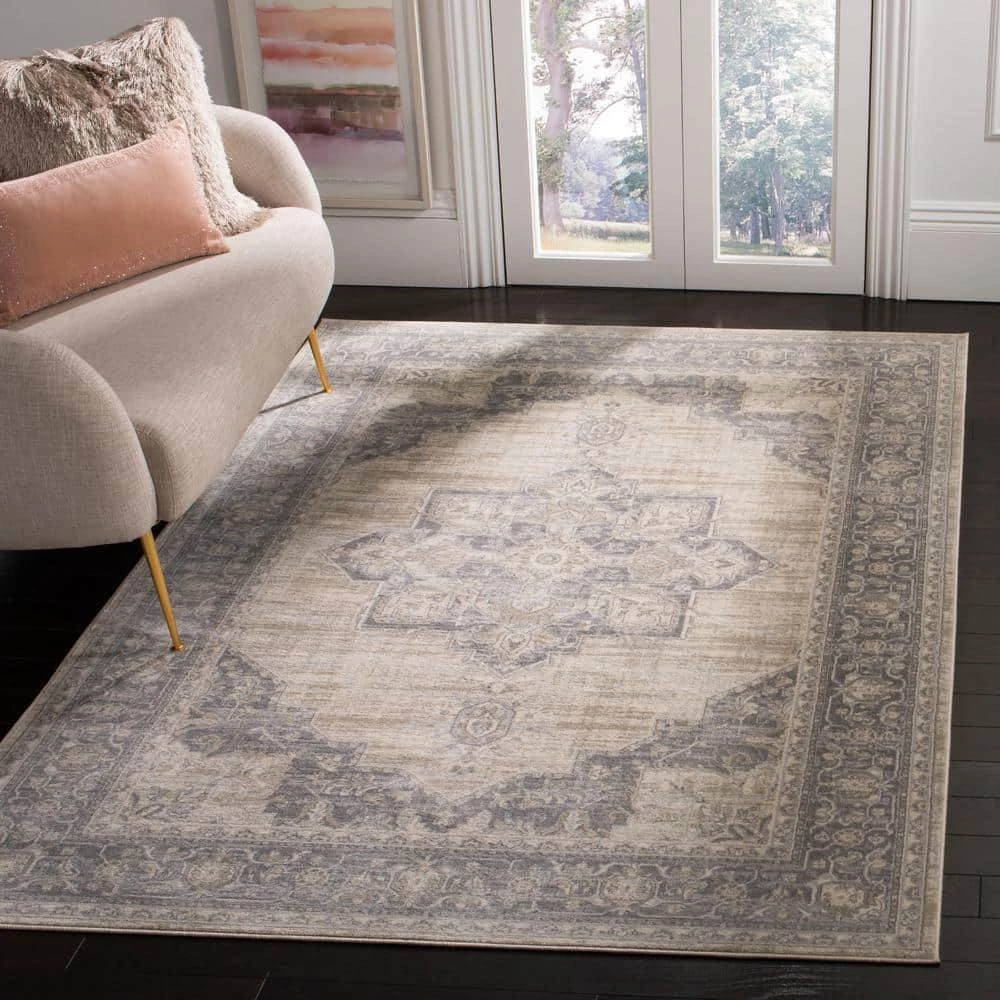 Brentwood Cream/Gray 9 ft. x 12 ft. Floral Medallion Border Area Rug by SAFAVIEH 2 Brentwood Cream/Gray 9 ft. x 12 ft. Floral Medallion Border Area Rug by SAFAVIEH - Image 2