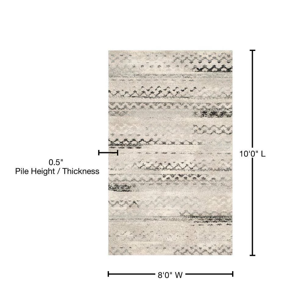 Retro Cream/Gray 8 ft. x 10 ft. Striped Area Rug by SAFAVIEH 7 Retro Cream/Gray 8 ft. x 10 ft. Striped Area Rug by SAFAVIEH - Image 7