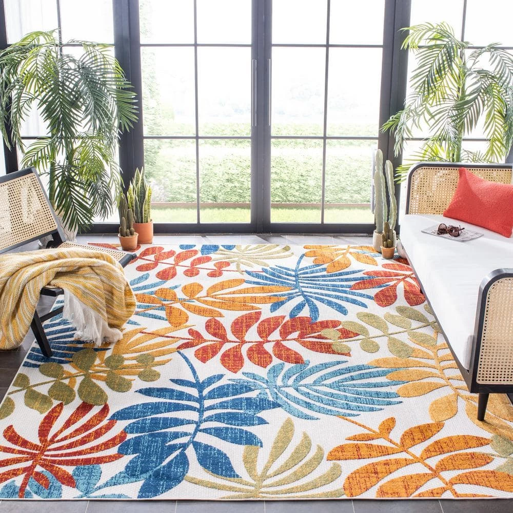 Cabana Cream/Red 9 ft. x 12 ft. Abstract Palm Leaf Indoor/Outdoor Area Rug by SAFAVIEH 2 Cabana Cream/Red 9 ft. x 12 ft. Abstract Palm Leaf Indoor/Outdoor Area Rug by SAFAVIEH - Image 2