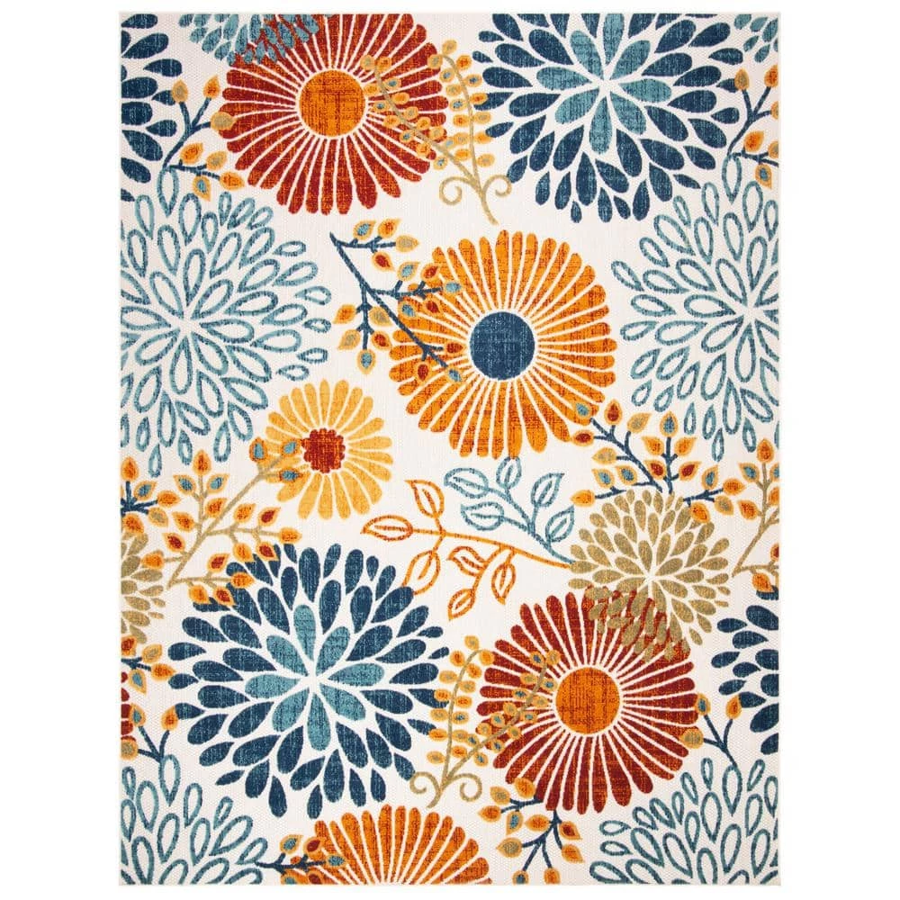 Cabana Cream/Red 8 ft. x 10 ft. Floral Leaf Indoor/Outdoor Area Rug by SAFAVIEH 1 Cabana Cream/Red 8 ft. x 10 ft. Floral Leaf Indoor/Outdoor Area Rug by SAFAVIEH