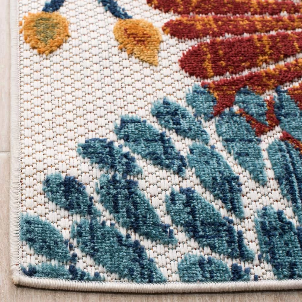 Cabana Cream/Red 8 ft. x 10 ft. Floral Leaf Indoor/Outdoor Area Rug by SAFAVIEH 4 Cabana Cream/Red 8 ft. x 10 ft. Floral Leaf Indoor/Outdoor Area Rug by SAFAVIEH - Image 4