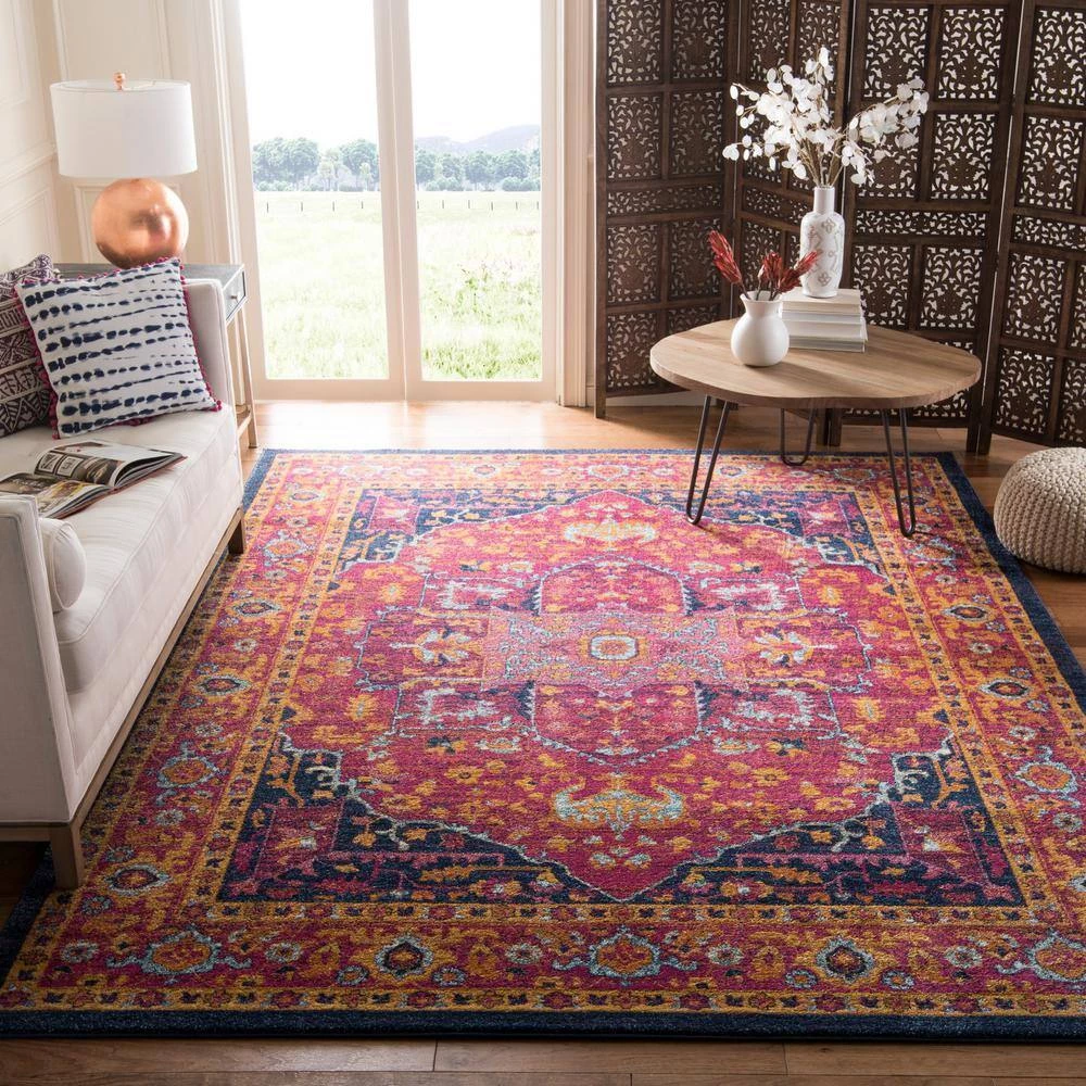 Evoke Fuchsia/Orange 12 ft. x 18 ft. Border Medallion Area Rug by SAFAVIEH 2 Evoke Fuchsia/Orange 12 ft. x 18 ft. Border Medallion Area Rug by SAFAVIEH - Image 2