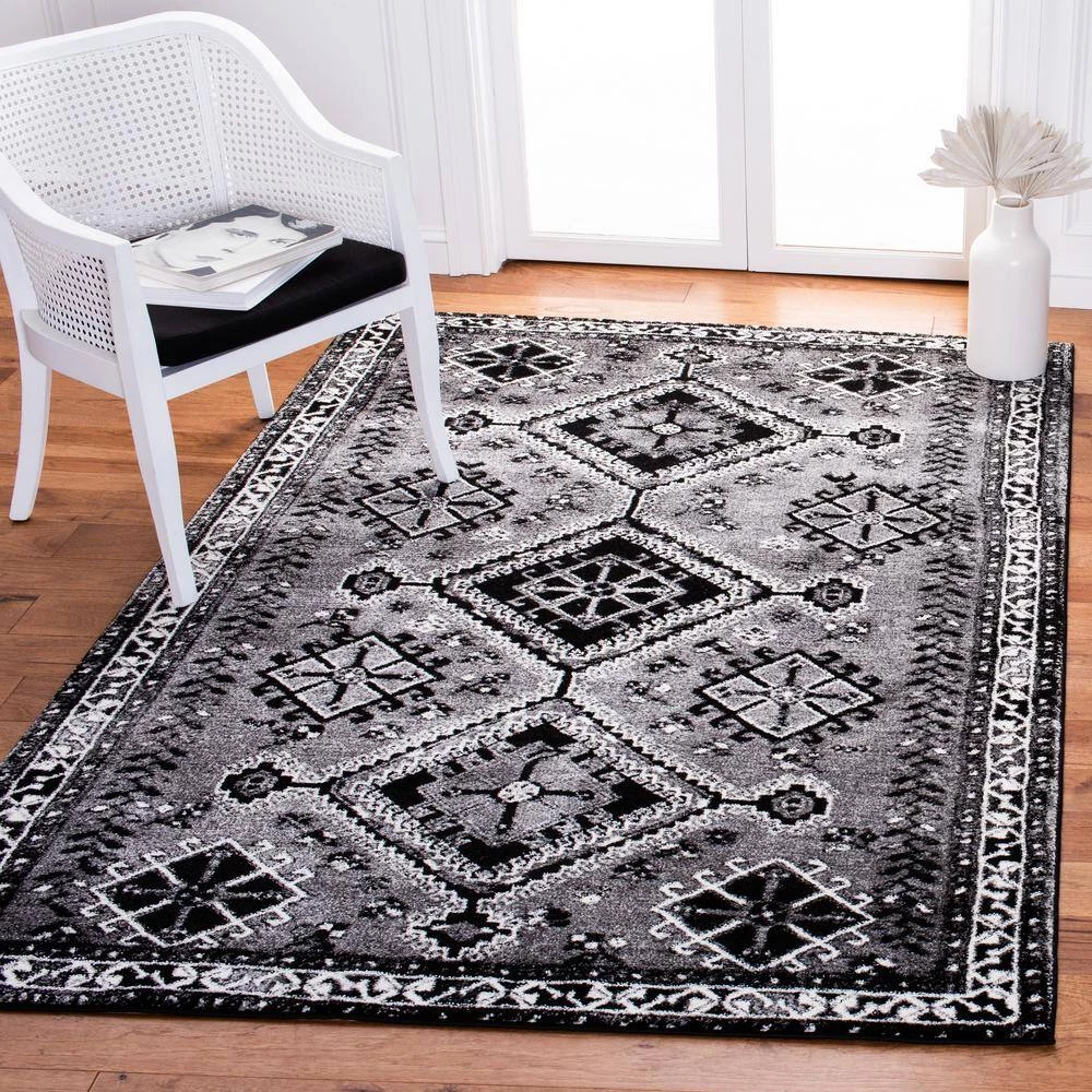 Vintage Hamadan Gray/Black 9 ft. x 12 ft. Border Geometric Area Rug by SAFAVIEH 2 Vintage Hamadan Gray/Black 9 ft. x 12 ft. Border Geometric Area Rug by SAFAVIEH - Image 2
