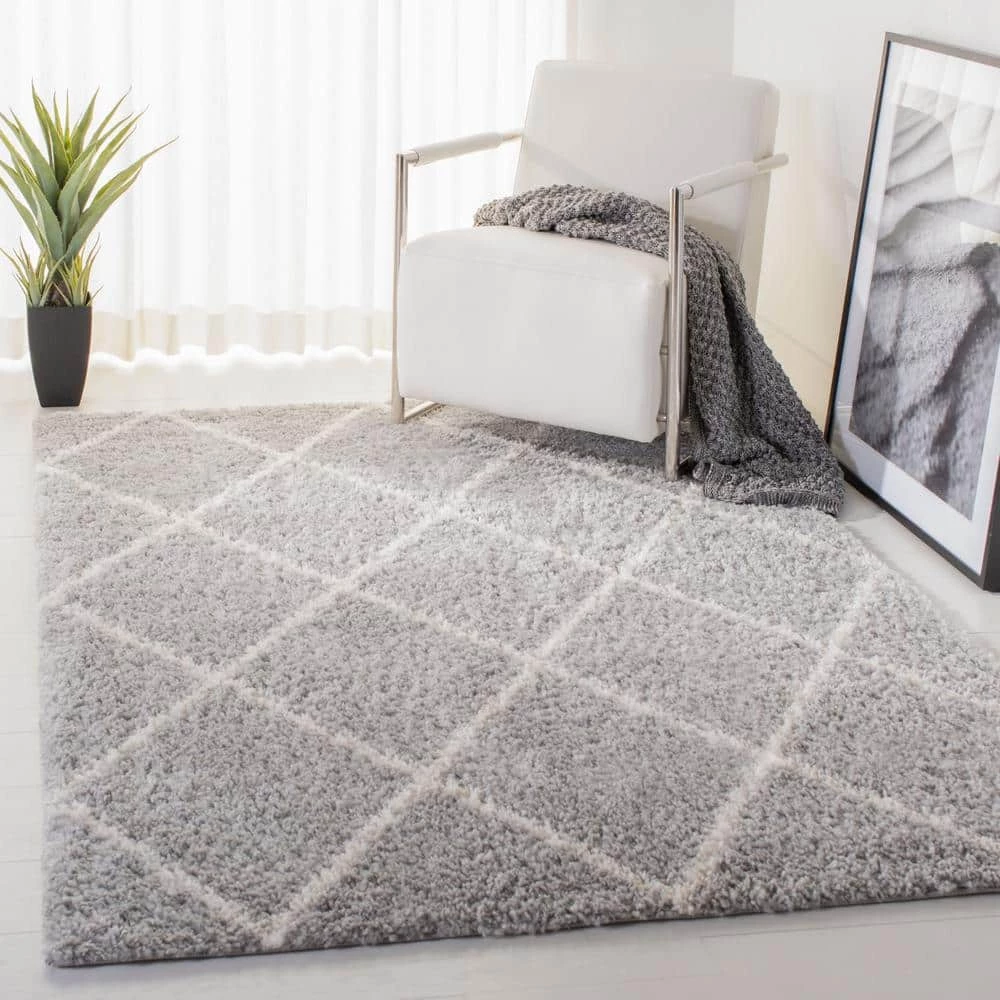 Parma Shag Gray/Cream 8 ft. x 10 ft. Geometric Area Rug by SAFAVIEH 2 Parma Shag Gray/Cream 8 ft. x 10 ft. Geometric Area Rug by SAFAVIEH - Image 2