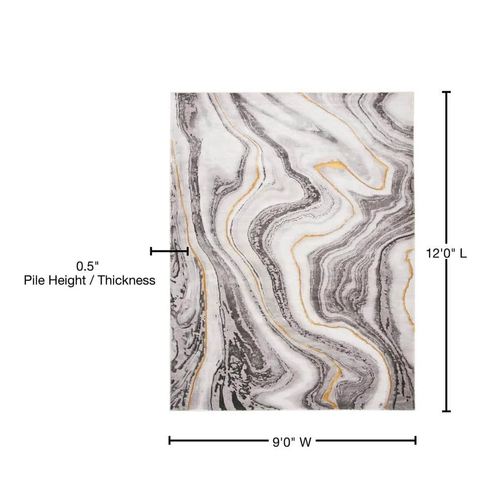 Craft Gray/Gold 9 ft. x 12 ft. Marbled Abstract Area Rug by SAFAVIEH 7 Craft Gray/Gold 9 ft. x 12 ft. Marbled Abstract Area Rug by SAFAVIEH - Image 7