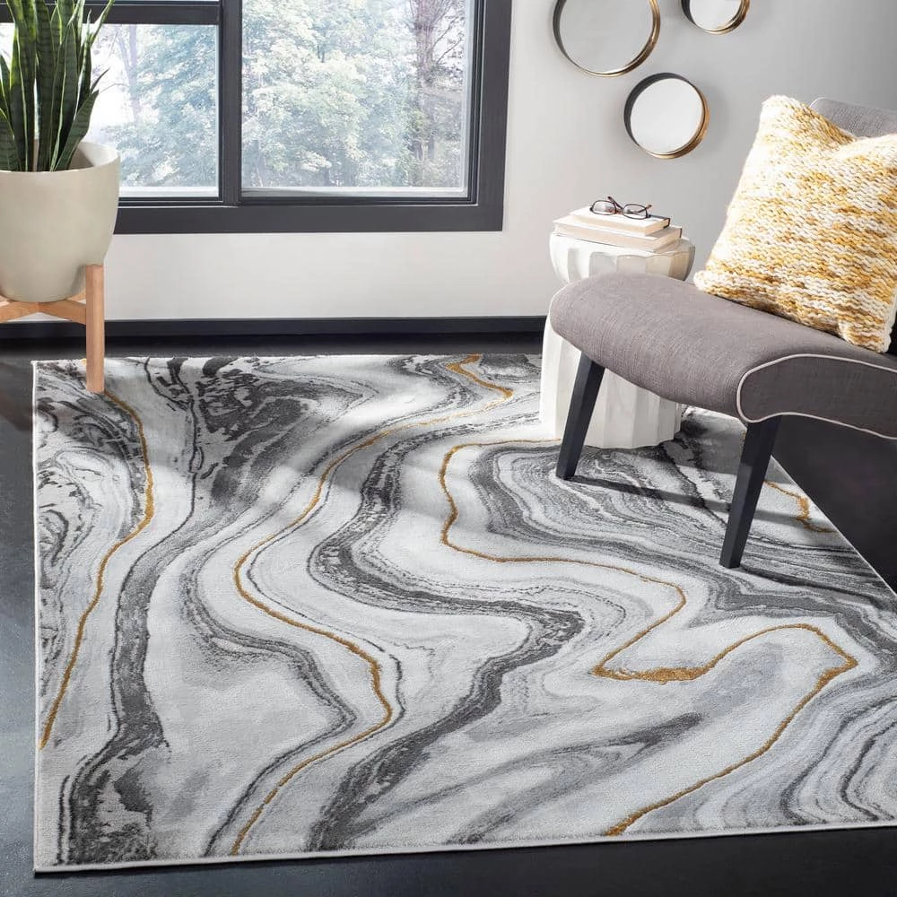 Craft Gray/Gold 9 ft. x 12 ft. Marbled Abstract Area Rug by SAFAVIEH 2 Craft Gray/Gold 9 ft. x 12 ft. Marbled Abstract Area Rug by SAFAVIEH - Image 2