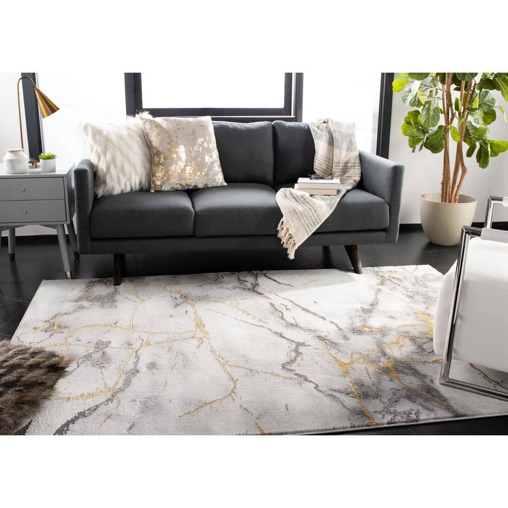 Craft Gray/Gold 9 ft. x 12 ft. Distressed Abstract Area Rug by SAFAVIEH 9 Craft Gray/Gold 9 ft. x 12 ft. Distressed Abstract Area Rug by SAFAVIEH - Image 9