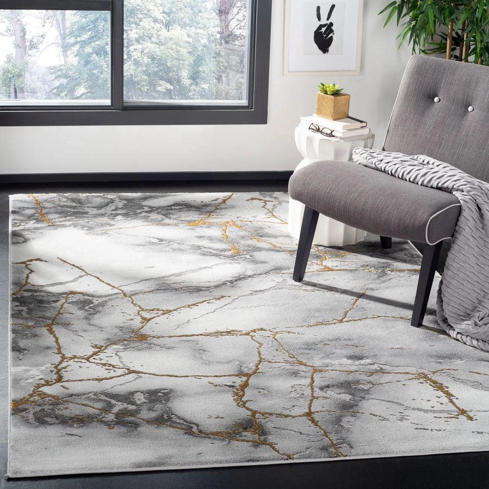 Craft Gray/Gold 9 ft. x 12 ft. Distressed Abstract Area Rug by SAFAVIEH 2 Craft Gray/Gold 9 ft. x 12 ft. Distressed Abstract Area Rug by SAFAVIEH - Image 2