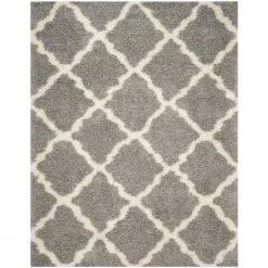 Dallas Shag Gray/Ivory 8 ft. x 10 ft. Geometric Diamond Trellis Area Rug by SAFAVIEH