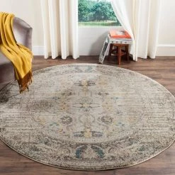 Monaco Gray/Multi 9 ft. x 9 ft. Round Border Area Rug by SAFAVIEH -SAFAVIEH Shop gray multi safavieh area rugs mnc209g 9r e1 1000