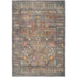 Valencia Gray/Multi 6 ft. x 9 ft. Distressed Border Area Rug by SAFAVIEH