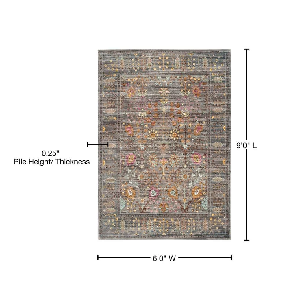 Valencia Gray/Multi 6 ft. x 9 ft. Distressed Border Area Rug by SAFAVIEH 7 Valencia Gray/Multi 6 ft. x 9 ft. Distressed Border Area Rug by SAFAVIEH - Image 7