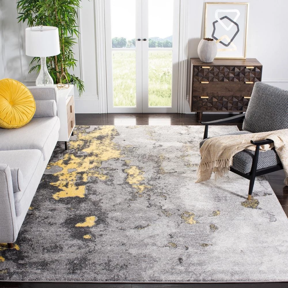 Adirondack Gray/Yellow 12 ft. x 12 ft. Distressed Abstract Square Area Rug by SAFAVIEH 2 Adirondack Gray/Yellow 12 ft. x 12 ft. Distressed Abstract Square Area Rug by SAFAVIEH - Image 2