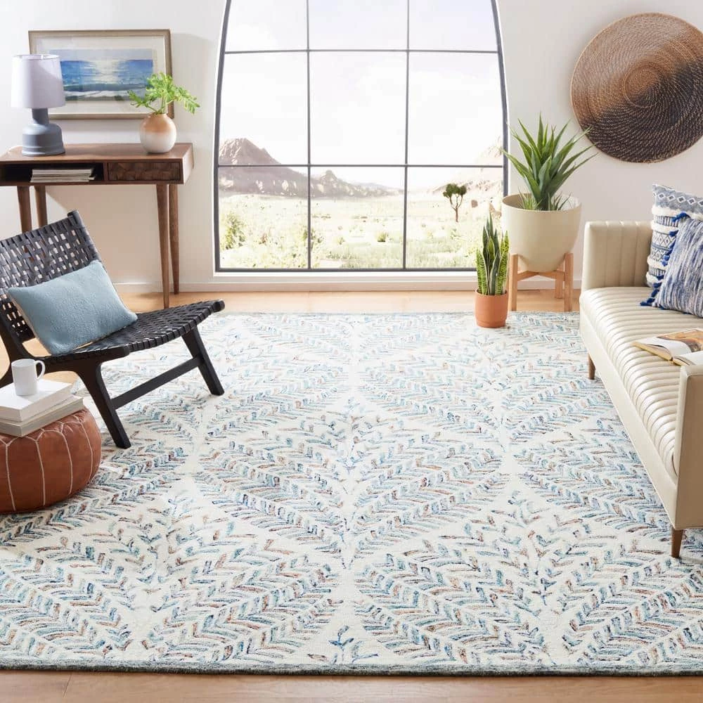 Capri Ivory/Blue 9 ft. x 12 ft. Geometric Leaf Area Rug by SAFAVIEH 2 Capri Ivory/Blue 9 ft. x 12 ft. Geometric Leaf Area Rug by SAFAVIEH - Image 2