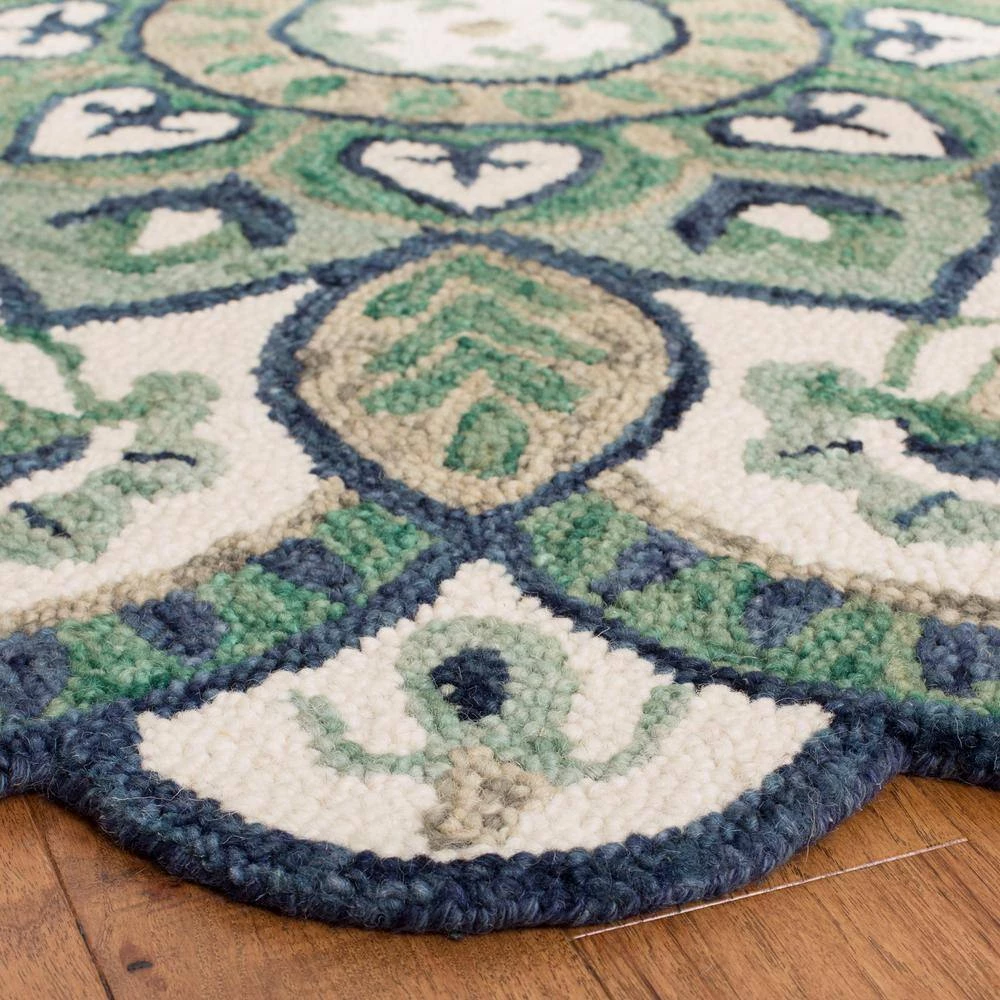 Novelty Ivory/Blue 9 ft. x 9 ft. Medallion Floral Round Area Rug by SAFAVIEH 4 Novelty Ivory/Blue 9 ft. x 9 ft. Medallion Floral Round Area Rug by SAFAVIEH - Image 4