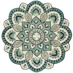 Novelty Ivory/Blue 9 ft. x 9 ft. Medallion Floral Round Area Rug by SAFAVIEH