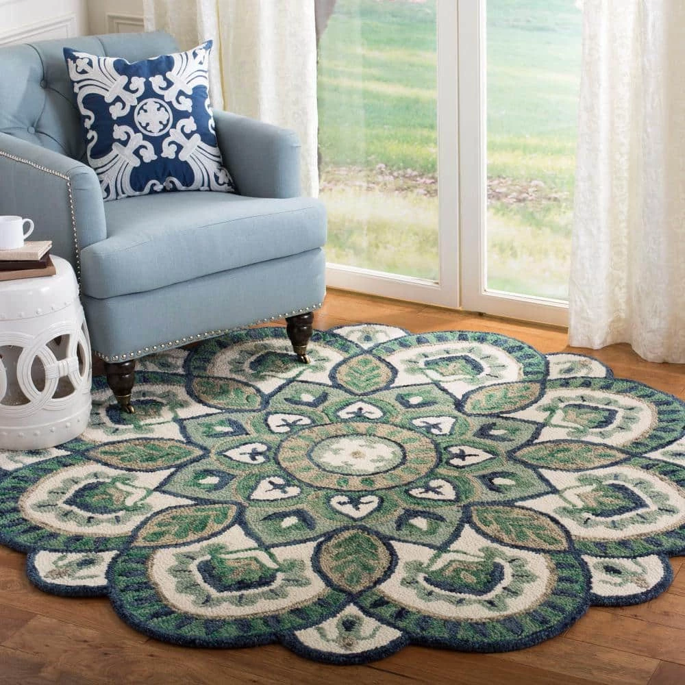 Novelty Ivory/Blue 9 ft. x 9 ft. Medallion Floral Round Area Rug by SAFAVIEH 2 Novelty Ivory/Blue 9 ft. x 9 ft. Medallion Floral Round Area Rug by SAFAVIEH - Image 2