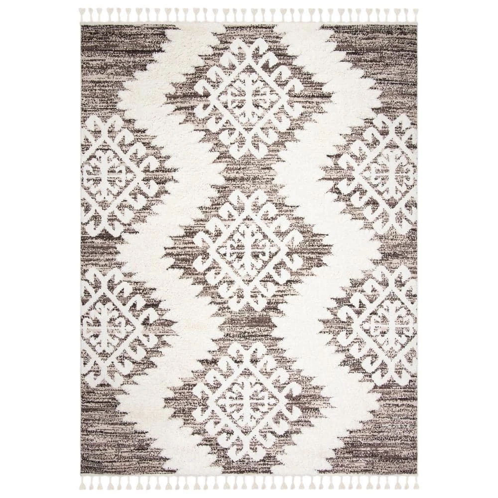 Moroccan Tassel Shag Ivory/Brown 8 ft. x 10 ft. Geometric Area Rug by SAFAVIEH 1 Moroccan Tassel Shag Ivory/Brown 8 ft. x 10 ft. Geometric Area Rug by SAFAVIEH