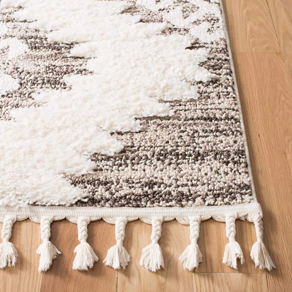 Moroccan Tassel Shag Ivory/Brown 8 ft. x 10 ft. Geometric Area Rug by SAFAVIEH 4 Moroccan Tassel Shag Ivory/Brown 8 ft. x 10 ft. Geometric Area Rug by SAFAVIEH - Image 4