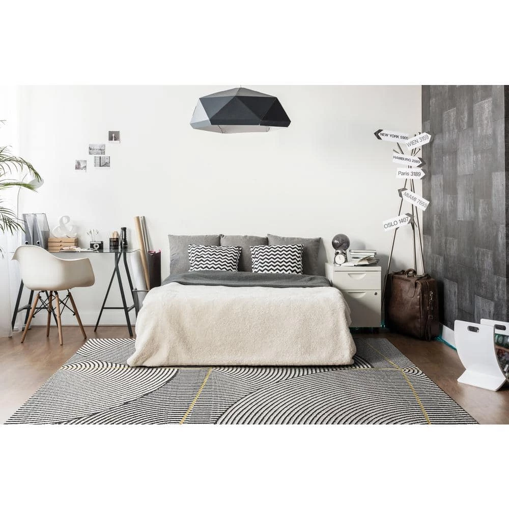 Robin Ivory/Dark Grey/Gold 5 ft. 3 in. x 7 ft. 2 in. Geometric Area Rug by Dynamic Rugs 2 Robin Ivory/Dark Grey/Gold 5 ft. 3 in. x 7 ft. 2 in. Geometric Area Rug by Dynamic Rugs - Image 2