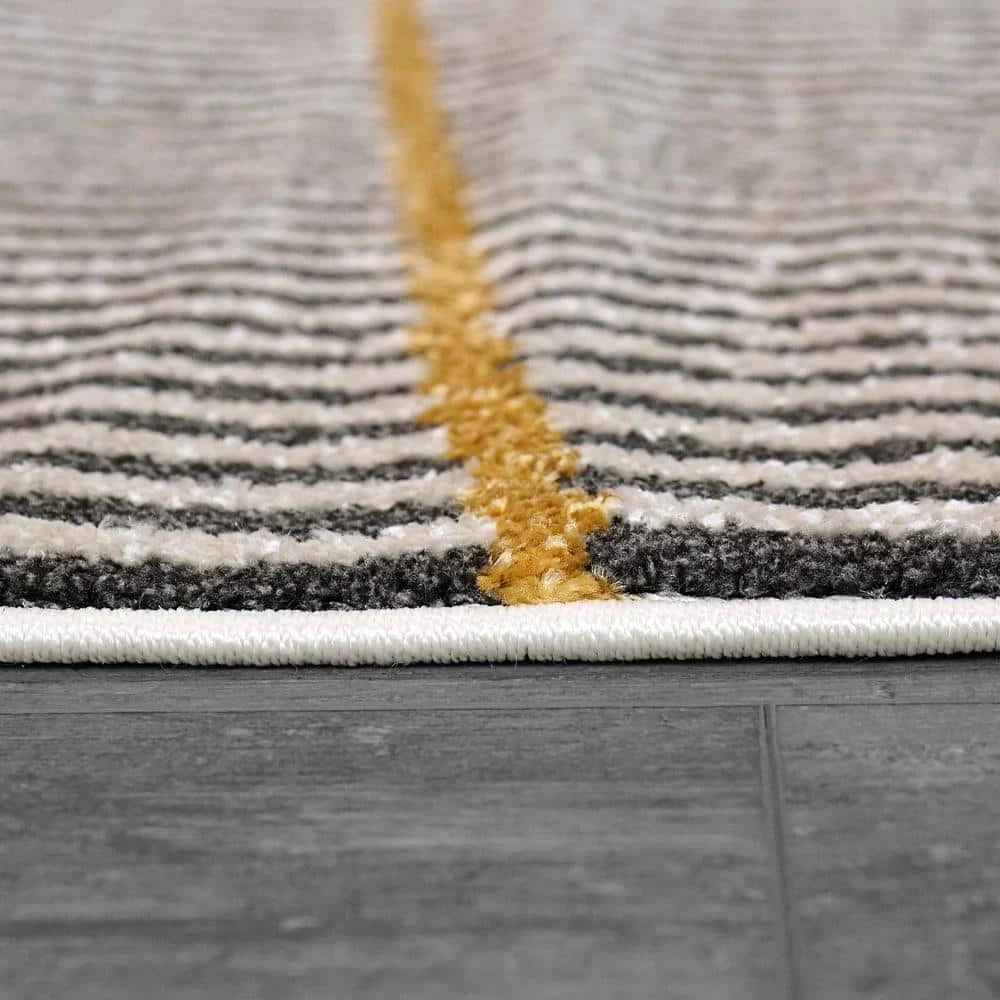 Robin Ivory/Dark Grey/Gold 7 ft. 10 in. x 10 ft. 10 in. Geometric Area Rug by Dynamic Rugs 4 Robin Ivory/Dark Grey/Gold 7 ft. 10 in. x 10 ft. 10 in. Geometric Area Rug by Dynamic Rugs - Image 4