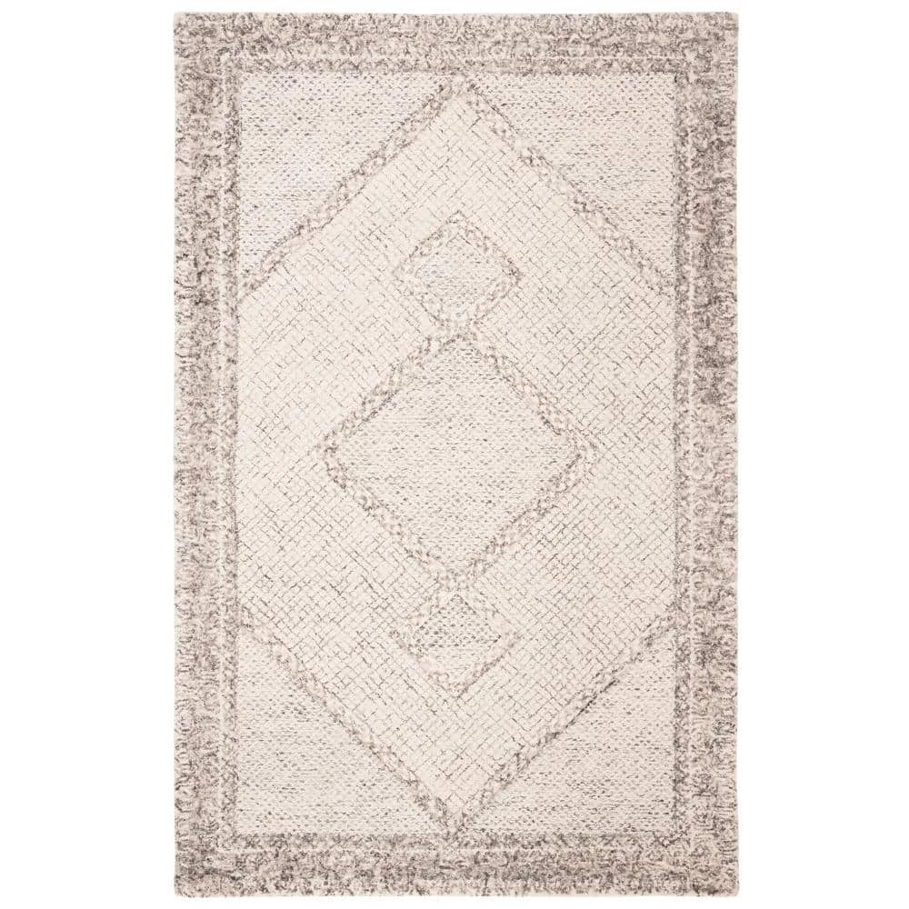 Abstract Ivory/Gray 9 ft. x 12 ft. Geometric Border Area Rug by SAFAVIEH 1 Abstract Ivory/Gray 9 ft. x 12 ft. Geometric Border Area Rug by SAFAVIEH