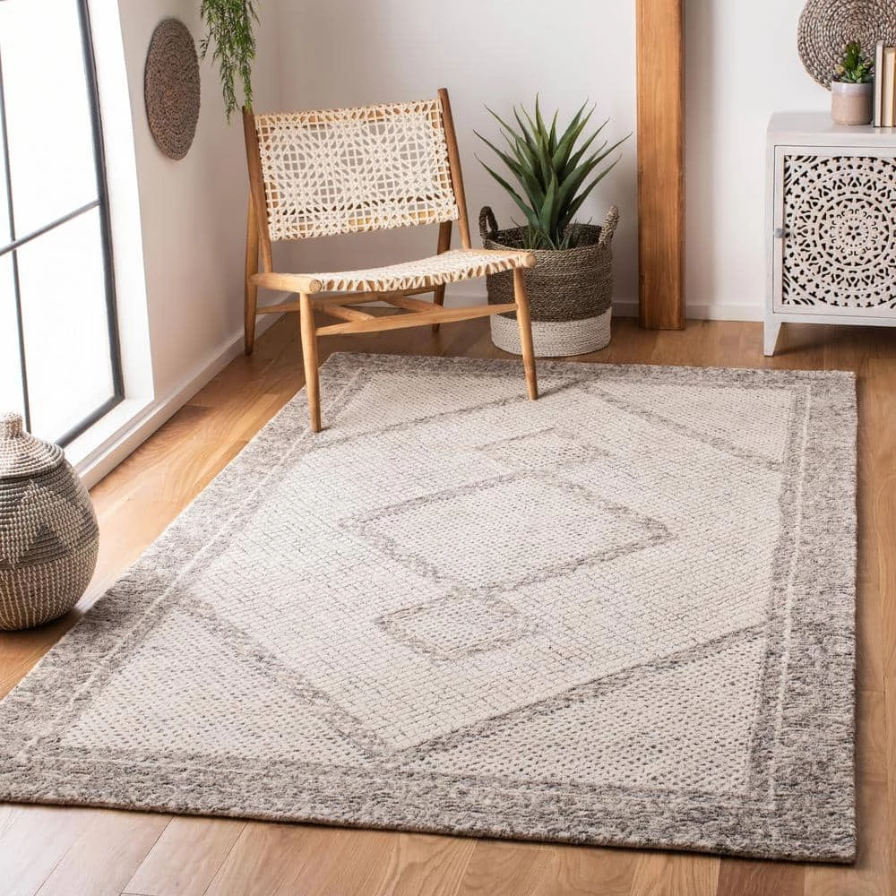 Abstract Ivory/Gray 9 ft. x 12 ft. Geometric Border Area Rug by SAFAVIEH 2 Abstract Ivory/Gray 9 ft. x 12 ft. Geometric Border Area Rug by SAFAVIEH - Image 2