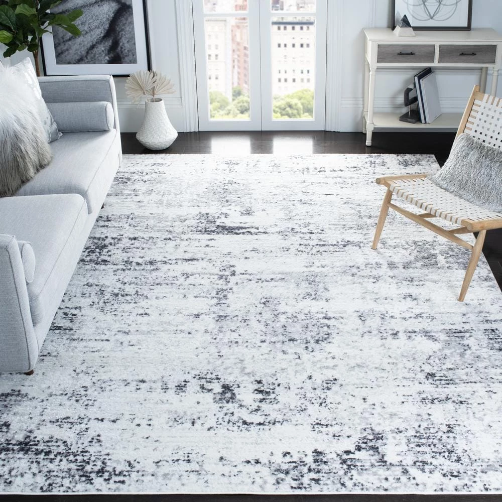 Amelia Ivory/Gray 11 ft. x 11 ft. Abstract Distressed Square Area Rug by SAFAVIEH 2 Amelia Ivory/Gray 11 ft. x 11 ft. Abstract Distressed Square Area Rug by SAFAVIEH - Image 2