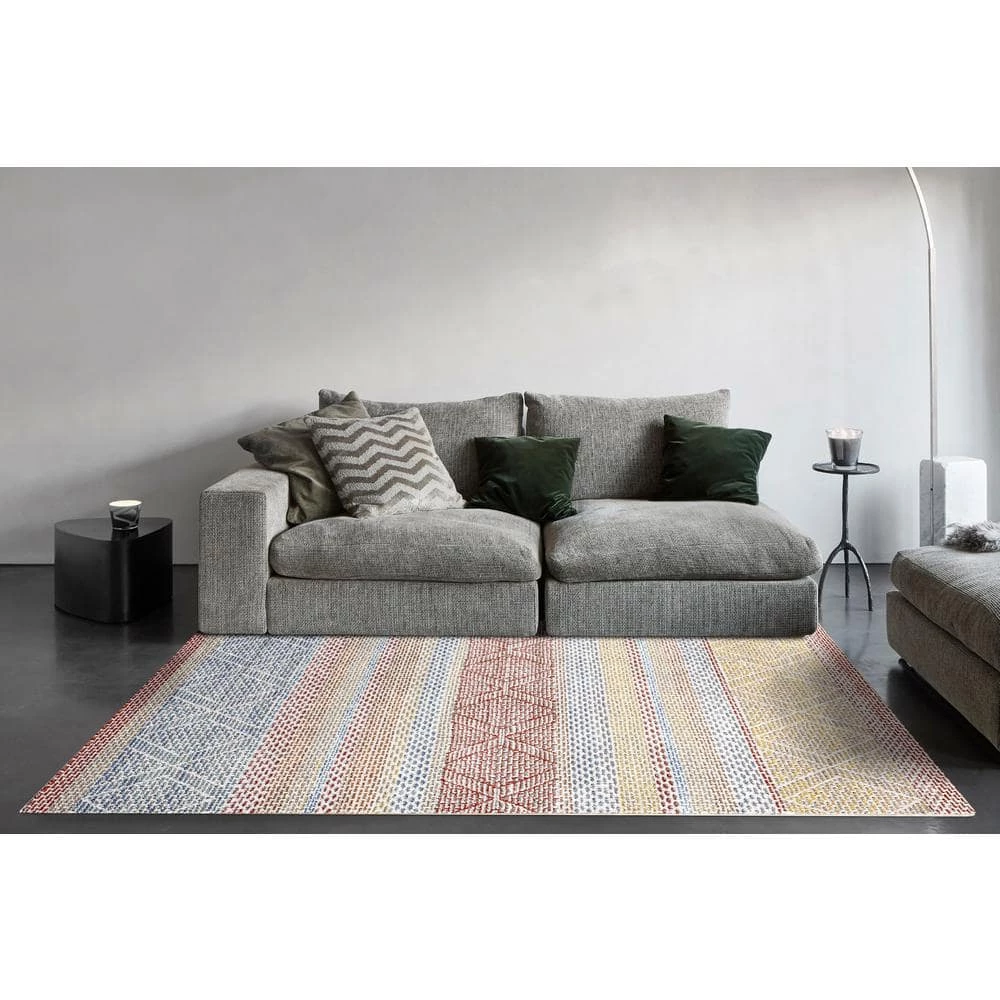 Falcon Ivory/Grey/Blue/Red/Gold 3 ft. 11 in. x 5 ft. 3 in. Geometric Area Rug by Dynamic Rugs 2 Falcon Ivory/Grey/Blue/Red/Gold 3 ft. 11 in. x 5 ft. 3 in. Geometric Area Rug by Dynamic Rugs - Image 2