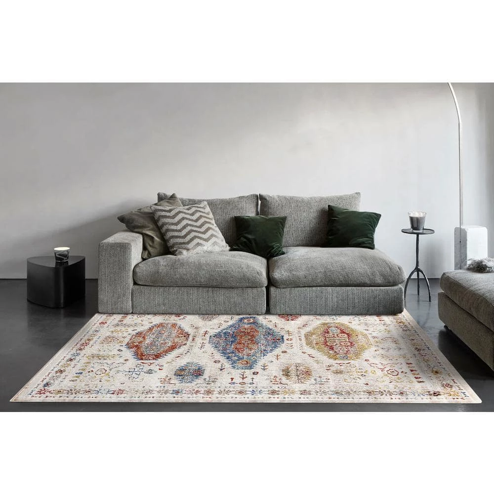 Falcon Ivory/Grey/Blue/Red/Gold 3 ft. 11 in. x 5 ft. 3 in. Moroccan Area Rug by Dynamic Rugs 2 Falcon Ivory/Grey/Blue/Red/Gold 3 ft. 11 in. x 5 ft. 3 in. Moroccan Area Rug by Dynamic Rugs - Image 2