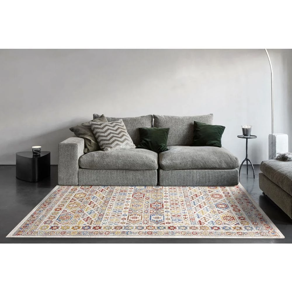 Falcon Ivory/Grey/Blue/Red/Gold 3 ft. 11 in. x 5 ft. 3 in. Oriental Area Rug by Dynamic Rugs 2 Falcon Ivory/Grey/Blue/Red/Gold 3 ft. 11 in. x 5 ft. 3 in. Oriental Area Rug by Dynamic Rugs - Image 2