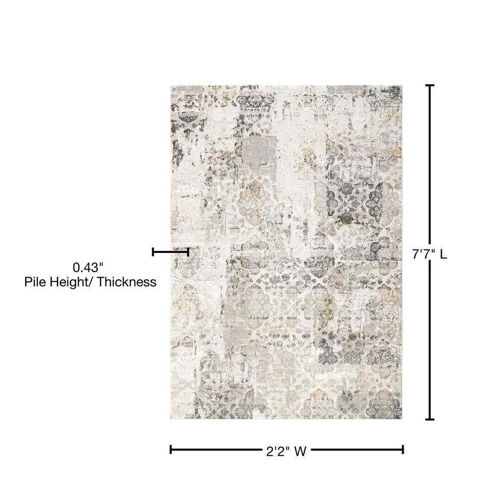Quartz Ivory/Grey 2 ft. 2 in. x 7 ft. 7 in. Transitional Polyester Area Rug by Dynamic Rugs 4 Quartz Ivory/Grey 2 ft. 2 in. x 7 ft. 7 in. Transitional Polyester Area Rug by Dynamic Rugs - Image 4
