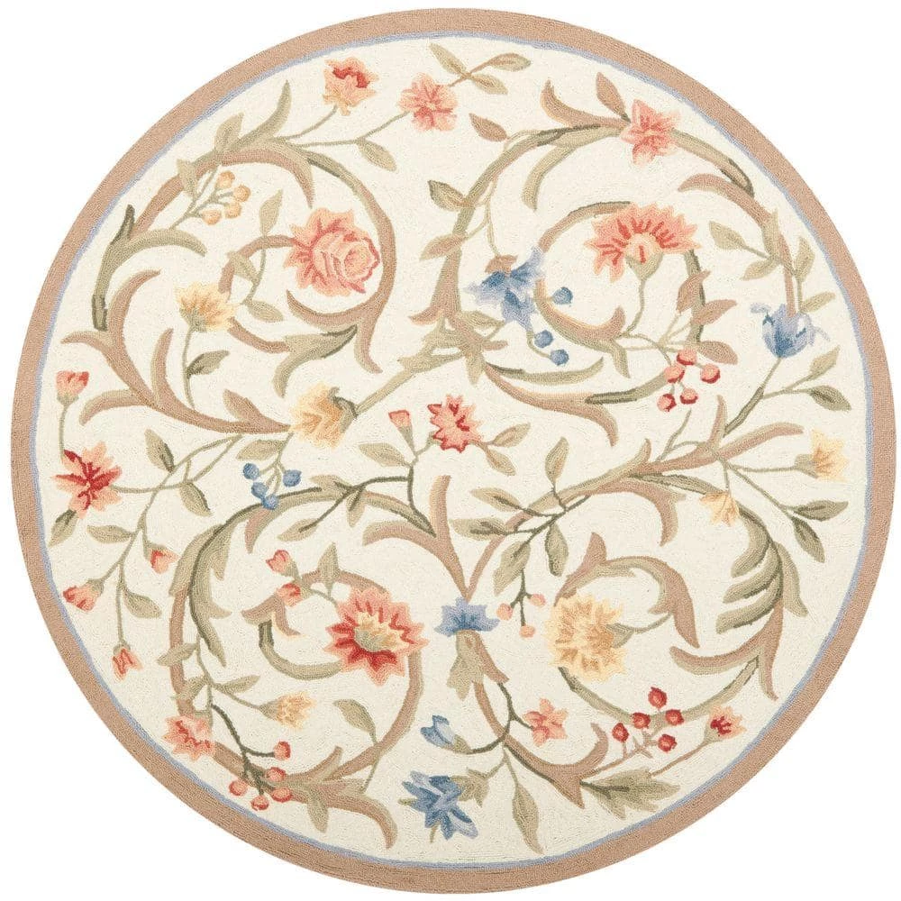 Chelsea Ivory 8 ft. x 8 ft. Round Floral Border Solid Area Rug by SAFAVIEH 1 Chelsea Ivory 8 ft. x 8 ft. Round Floral Border Solid Area Rug by SAFAVIEH