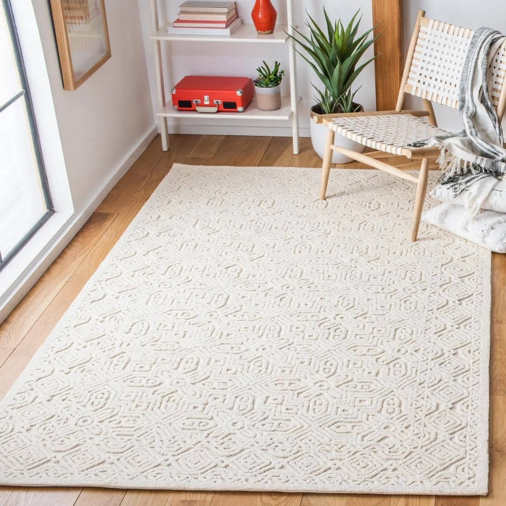 Textural Ivory 8 ft. x 10 ft. Solid Color Geometric Area Rug by SAFAVIEH 2 Textural Ivory 8 ft. x 10 ft. Solid Color Geometric Area Rug by SAFAVIEH - Image 2