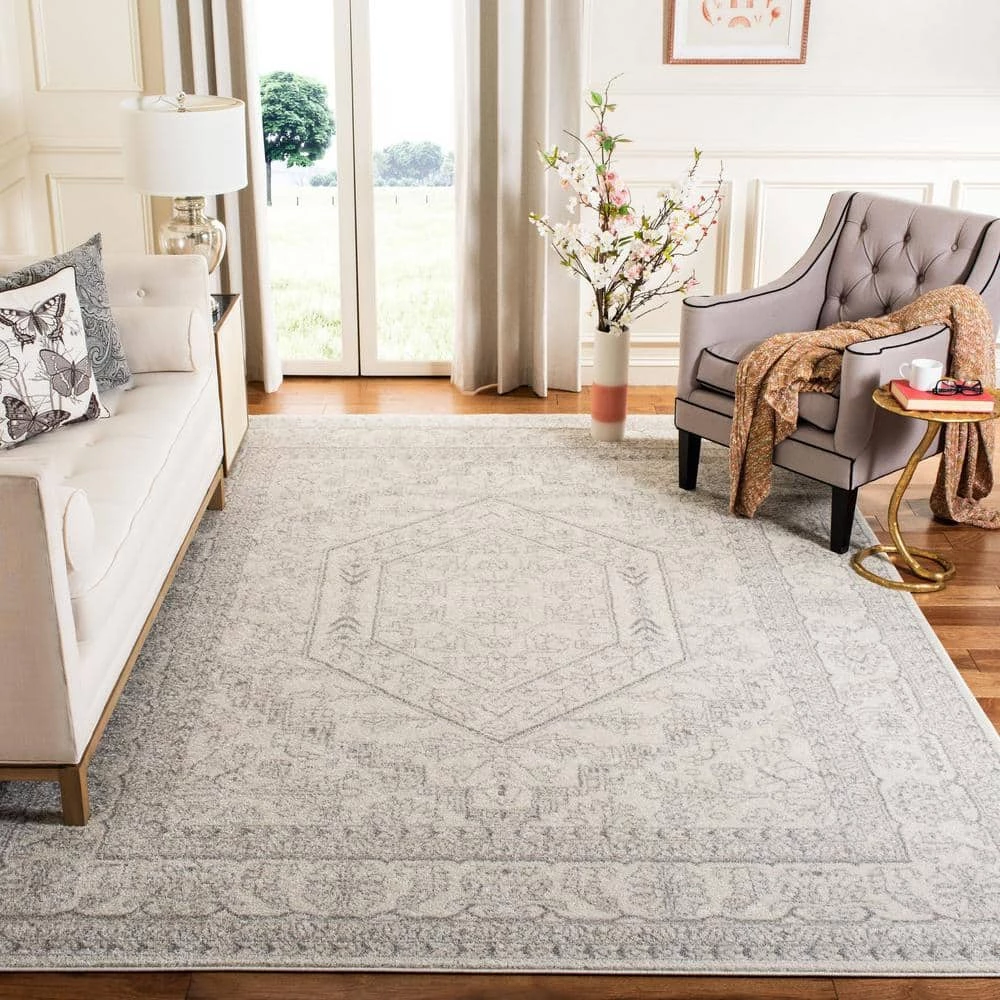 Adirondack Ivory/Silver 8 ft. x 10 ft. Border Medallion Area Rug by SAFAVIEH 2 Adirondack Ivory/Silver 8 ft. x 10 ft. Border Medallion Area Rug by SAFAVIEH - Image 2