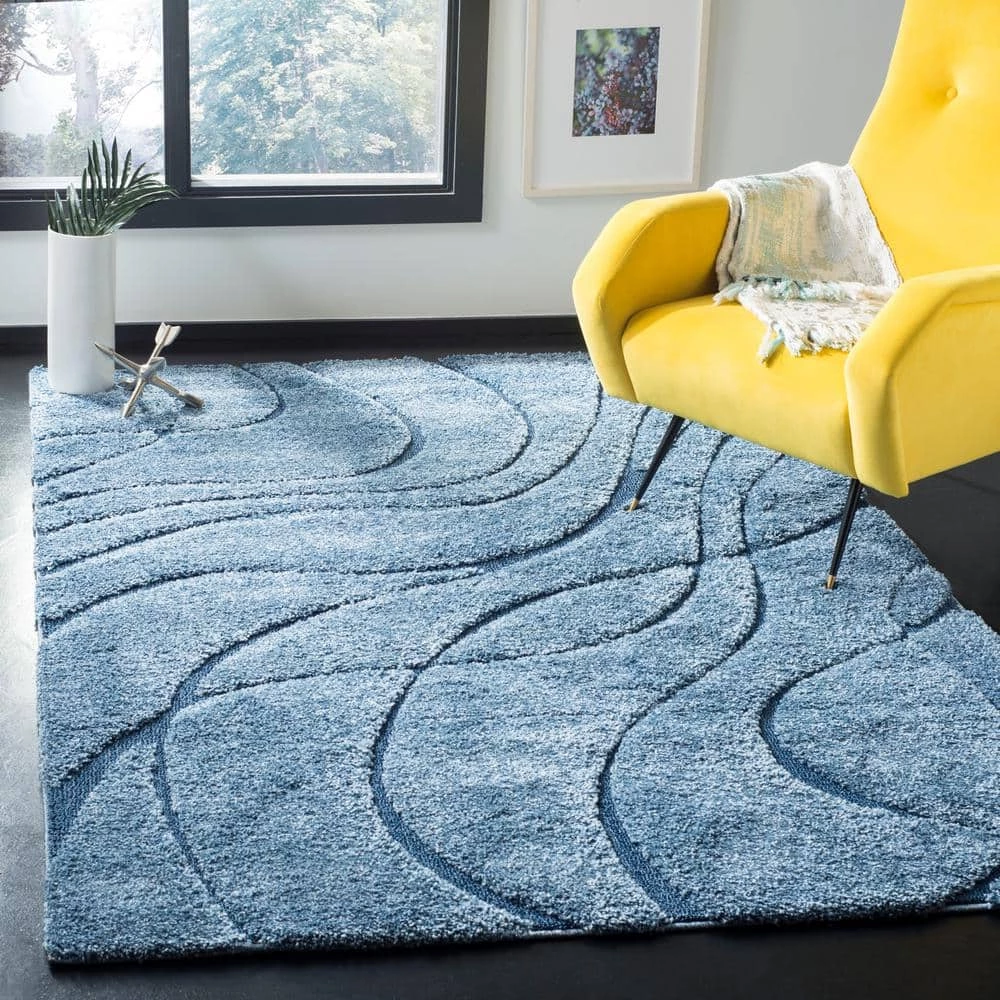 Florida Shag Light Blue/Blue 9 ft. x 12 ft. Solid Area Rug by SAFAVIEH 2 Florida Shag Light Blue/Blue 9 ft. x 12 ft. Solid Area Rug by SAFAVIEH - Image 2