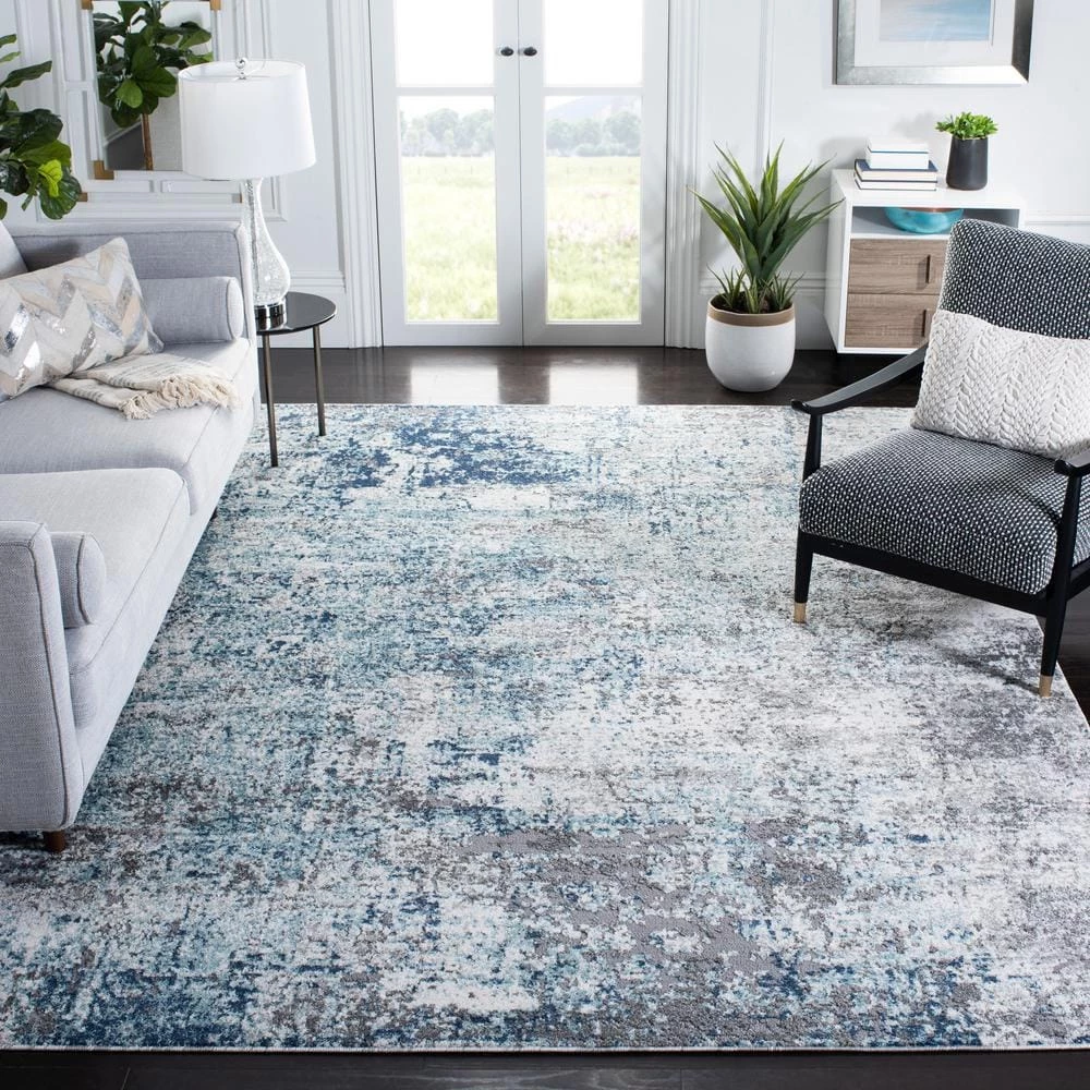 Aston Light Blue/Gray 8 ft. x 10 ft. Distressed Abstract Area Rug by SAFAVIEH 2 Aston Light Blue/Gray 8 ft. x 10 ft. Distressed Abstract Area Rug by SAFAVIEH - Image 2