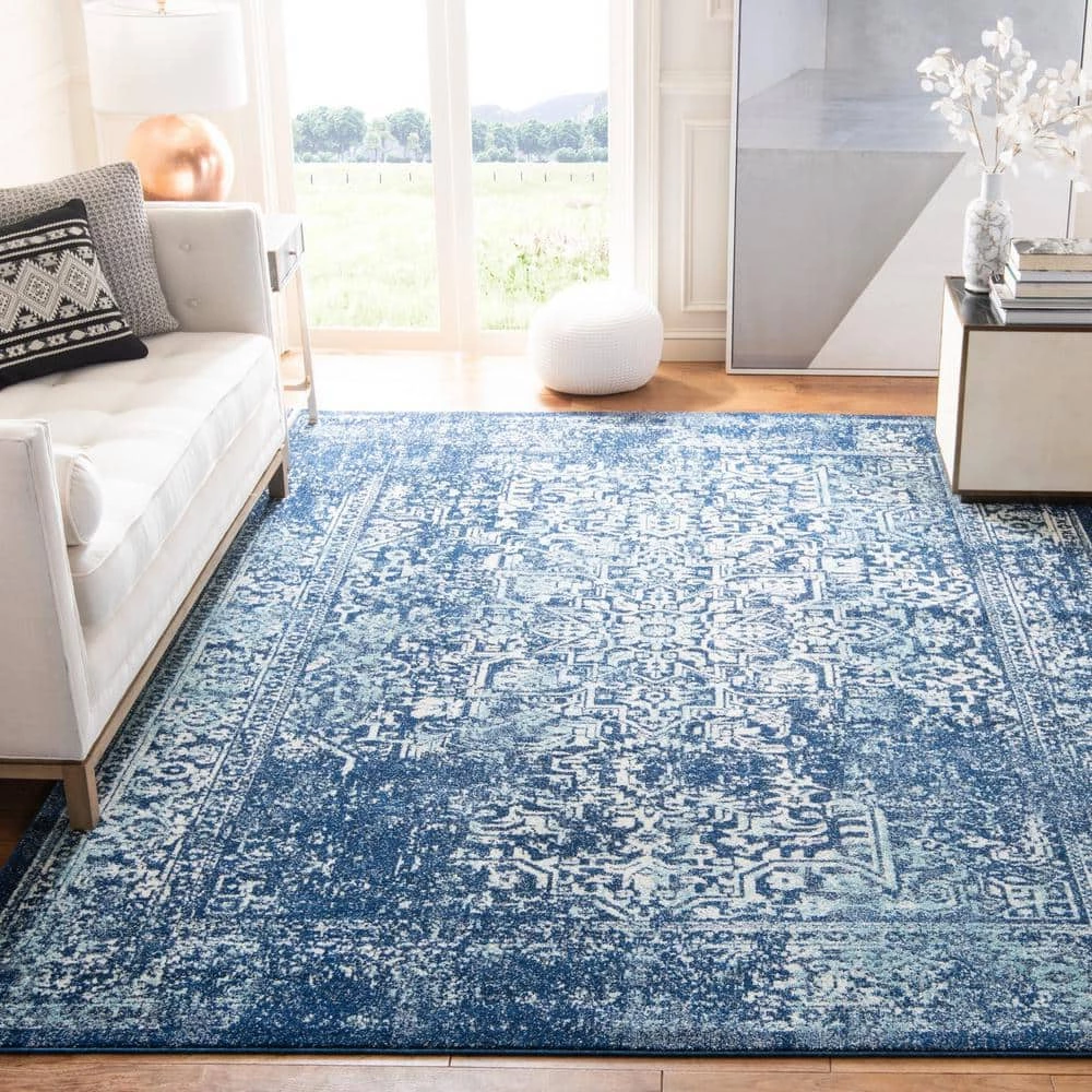 Evoke Navy/Ivory 8 ft. x 10 ft. Distressed Border Medallion Area Rug by SAFAVIEH 2 Evoke Navy/Ivory 8 ft. x 10 ft. Distressed Border Medallion Area Rug by SAFAVIEH - Image 2