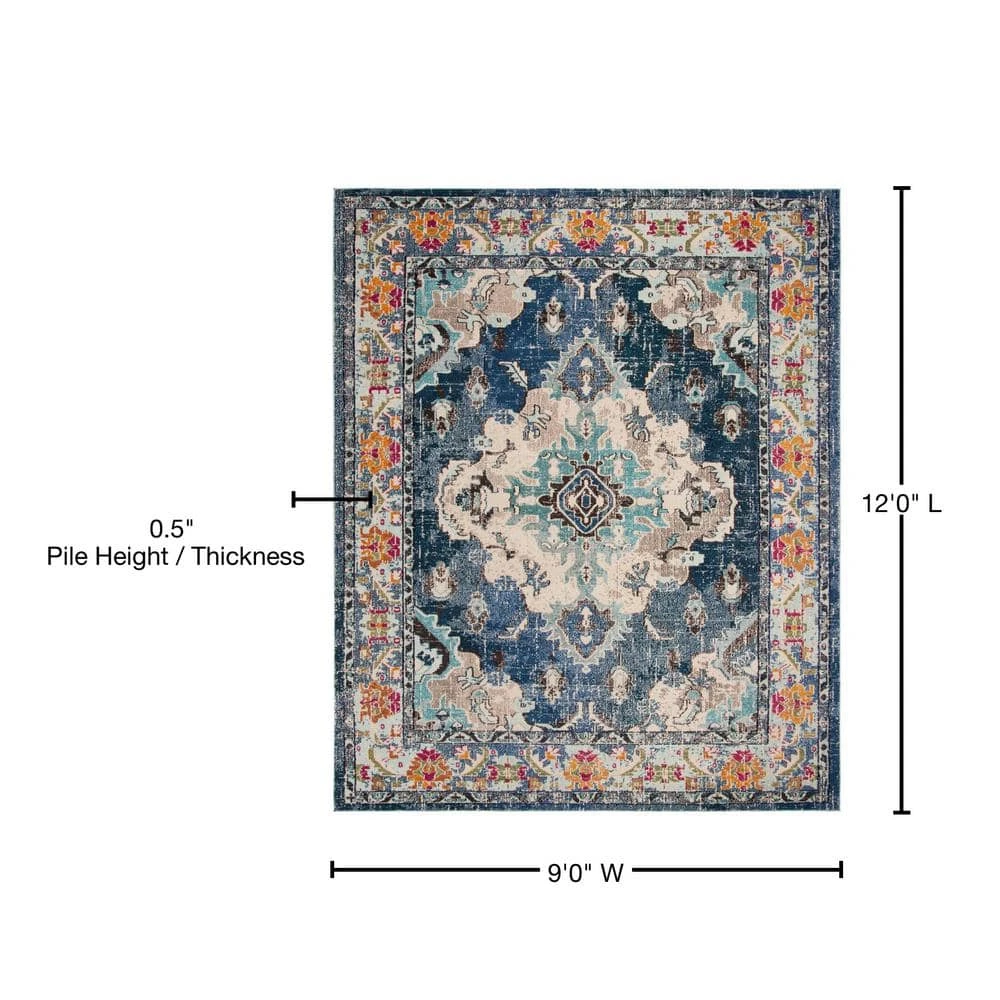 Monaco Navy/Light Blue 9 ft. x 12 ft. Border Area Rug by SAFAVIEH 12 Monaco Navy/Light Blue 9 ft. x 12 ft. Border Area Rug by SAFAVIEH - Image 12