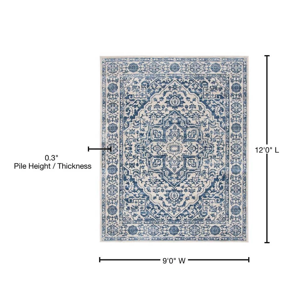Brentwood Navy/Light Gray 9 ft. x 12 ft. Distressed Border Medallion Area Rug by SAFAVIEH 8 Brentwood Navy/Light Gray 9 ft. x 12 ft. Distressed Border Medallion Area Rug by SAFAVIEH - Image 8